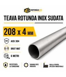 Teava rotunda inox sudata AISI 304, 208 x 4 mm, 6 metri